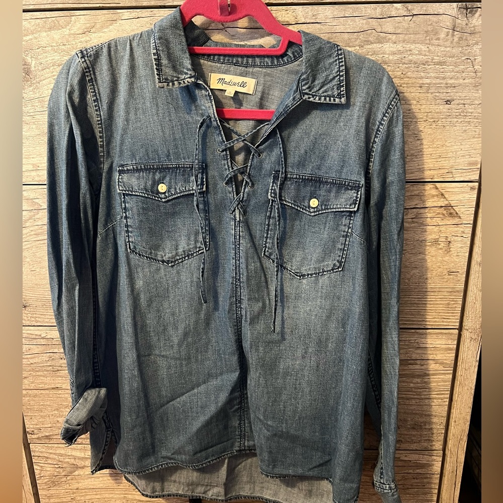 Lace up chambray shirt